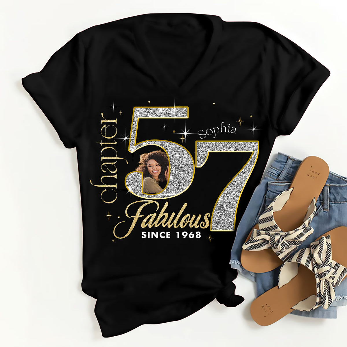 Custom Face Photo 57&#39;s Birthday Shirt, Fabulous Since 1968 57th Birthday Unique T Shirt For Woman, Custom Birthday Shirt, Her Gifts For 57 Years Old , Turning 57 Birthday Cotton Shirt-YPT-ALK