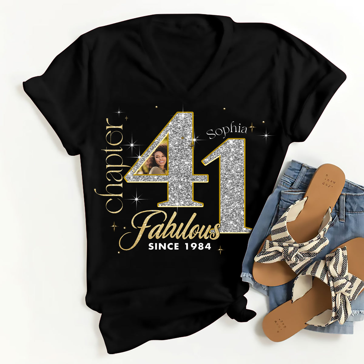 Custom Face Photo 41&#39;s Birthday Shirt, Fabulous Since 1984 41st Birthday Unique T Shirt For Woman, Custom Birthday Shirt, Her Gifts For 41 Years Old , Turning 41 Birthday Cotton Shirt-YPT-ALK