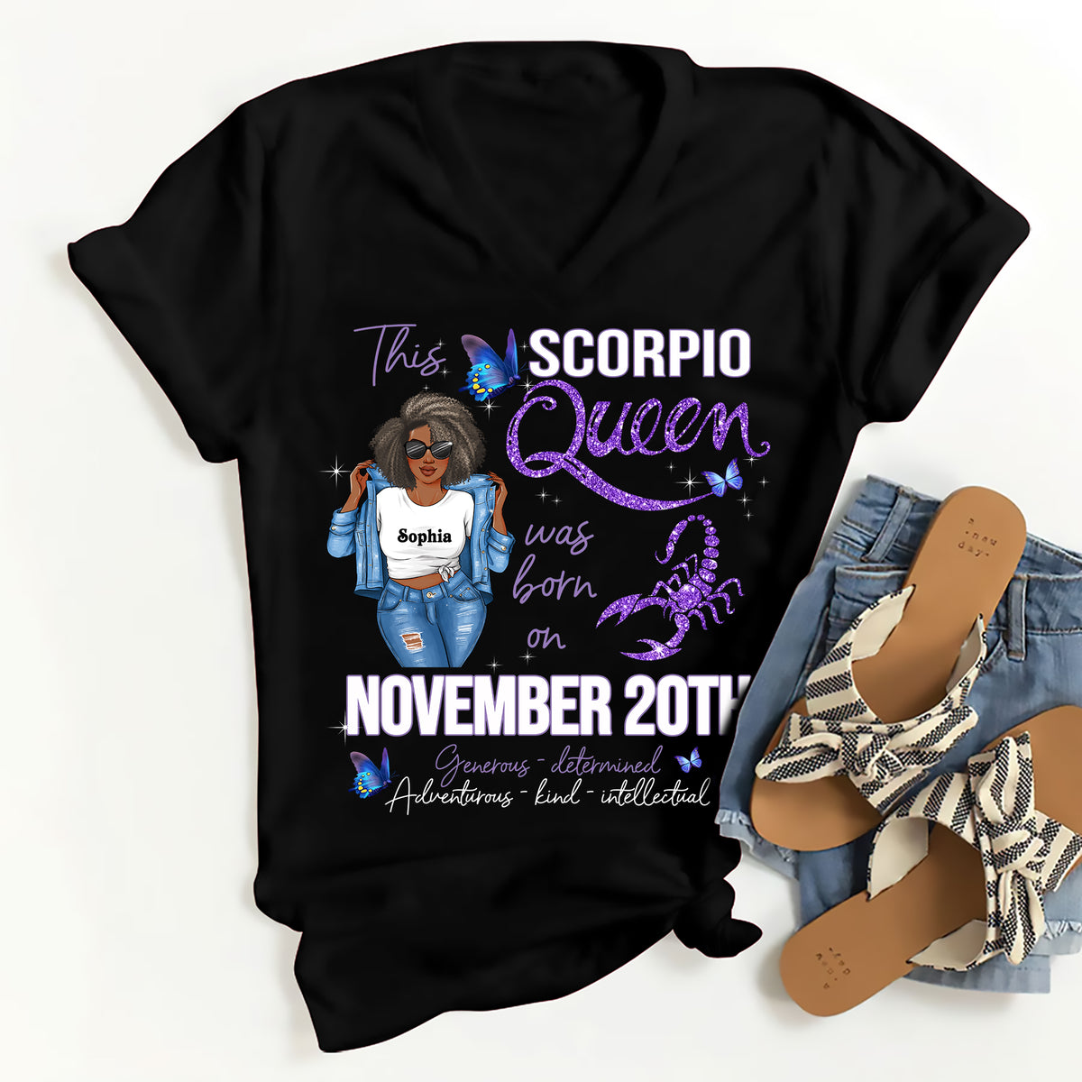Personalized Scorpio shirt, Scorpio Birthday T Shirt, customize birthday shirt for woman, Scorpio t shirts for ladies, Scorpio queen t shirt, Scorpio Queen Birthday shirt-YPT-ALK