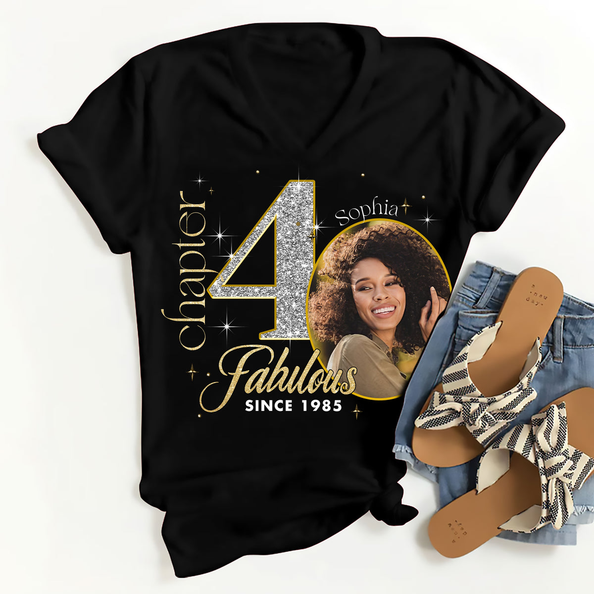 Custom Face Photo 40&#39;s Birthday Shirt, Fabulous Since 1985 40th Birthday Unique T Shirt For Woman, Custom Birthday Shirt, Her Gifts For 40 Years Old , Turning 40 Birthday Cotton Shirt-YPT-ALK