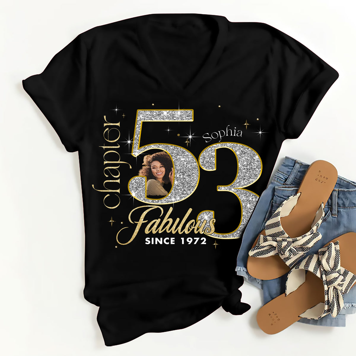 Custom Face Photo 53&#39;s Birthday Shirt, Fabulous Since 1972 53rd Birthday Unique T Shirt For Woman, Custom Birthday Shirt, Her Gifts For 53 Years Old , Turning 53 Birthday Cotton Shirt-YPT-ALK