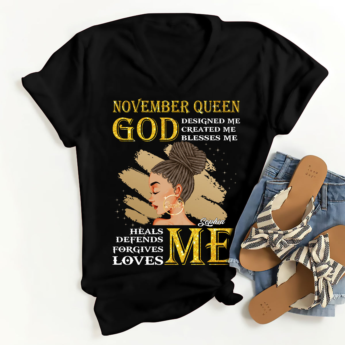 Personalized November Birthday Shirt For Woman, Queens Are Born In November Gifts, Melanin Afro Woman Shirt, Black Girl Tee, Afro Queen Gift-YPT-ALK