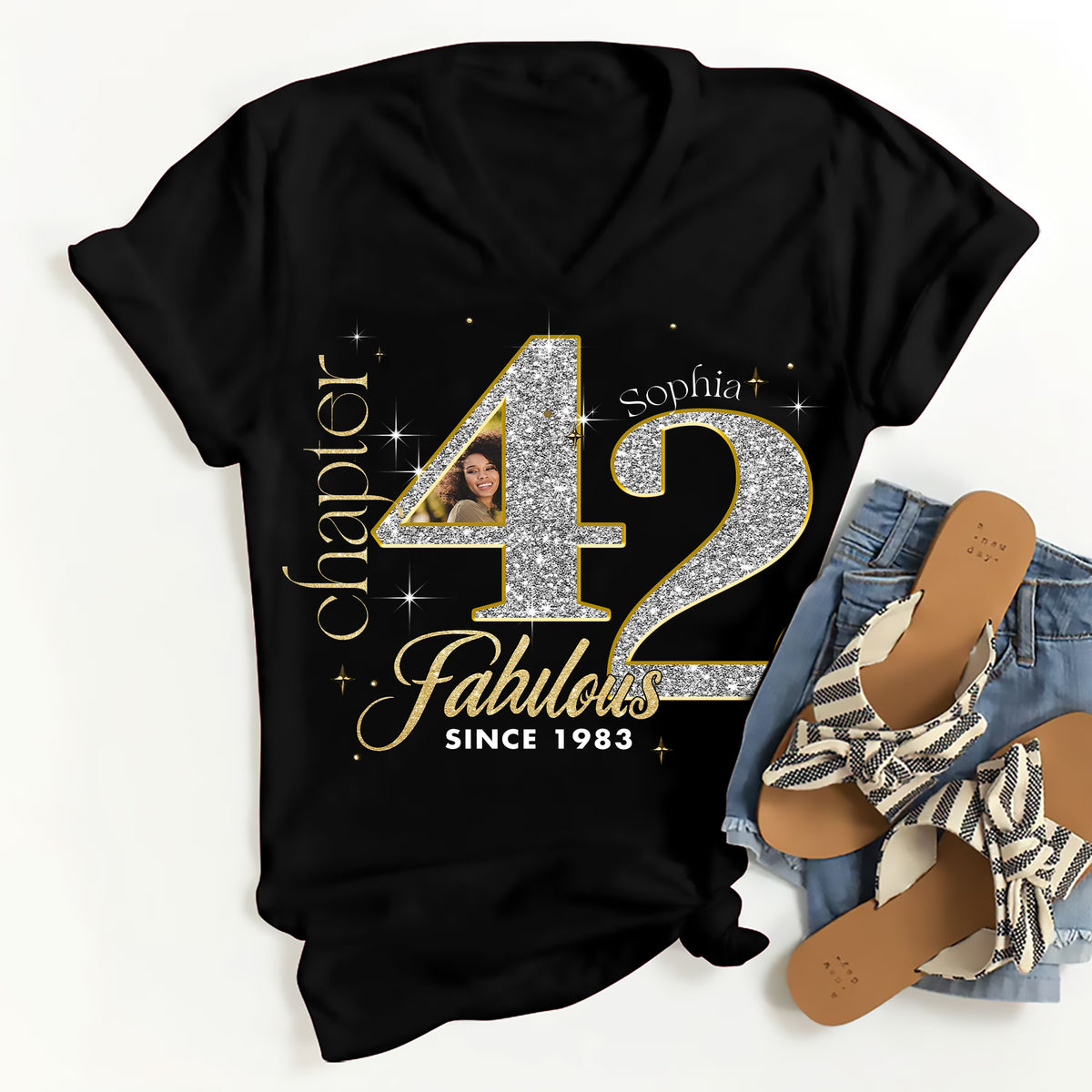 Custom Face Photo 42&#39;s Birthday Shirt, Fabulous Since 1983 42nd Birthday Unique T Shirt For Woman, Custom Birthday Shirt, Her Gifts For 42 Years Old , Turning 42 Birthday Cotton Shirt-YPT-ALK