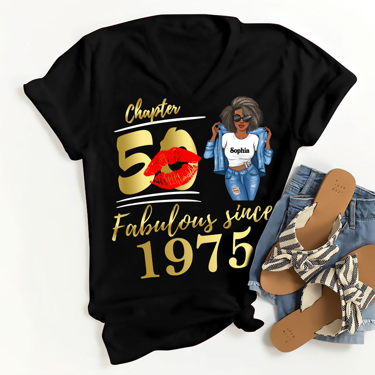 Personalized Chapter 50, Fabulous Since 1975 50th Birthday Unique T Shirt For Woman, Custom Birthday Shirt, Her Gifts For 50 Years Old , Turning 50 Birthday Cotton Shirt-YPT-ALK