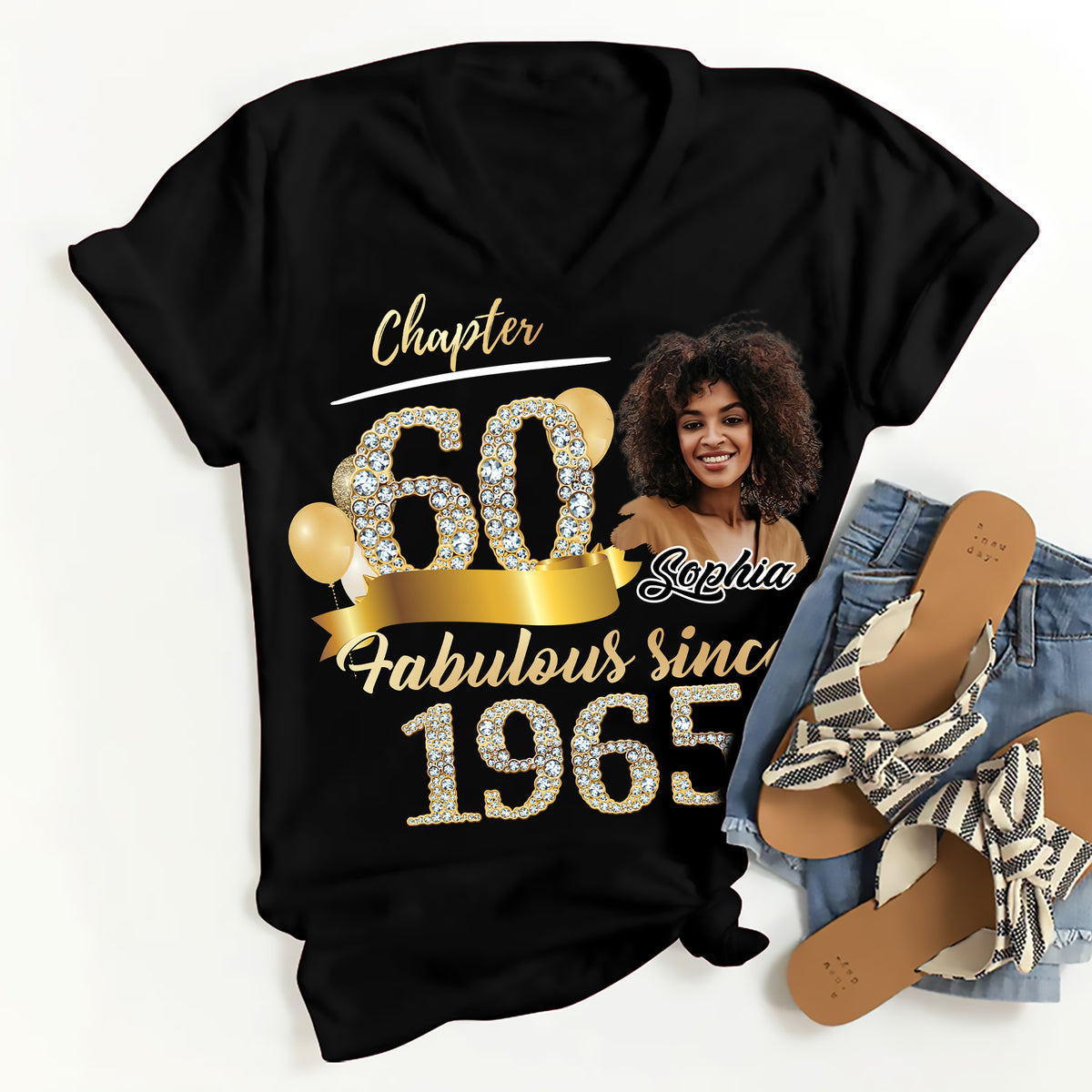 Custom Face Photo 60&#39;s Birthday Shirt, Fabulous Since 1965 60th Birthday Unique T Shirt For Woman, Custom Birthday Shirt, Her Gifts For 60 Years Old , Turning 60 Birthday Cotton Shirt-YPT-ALK