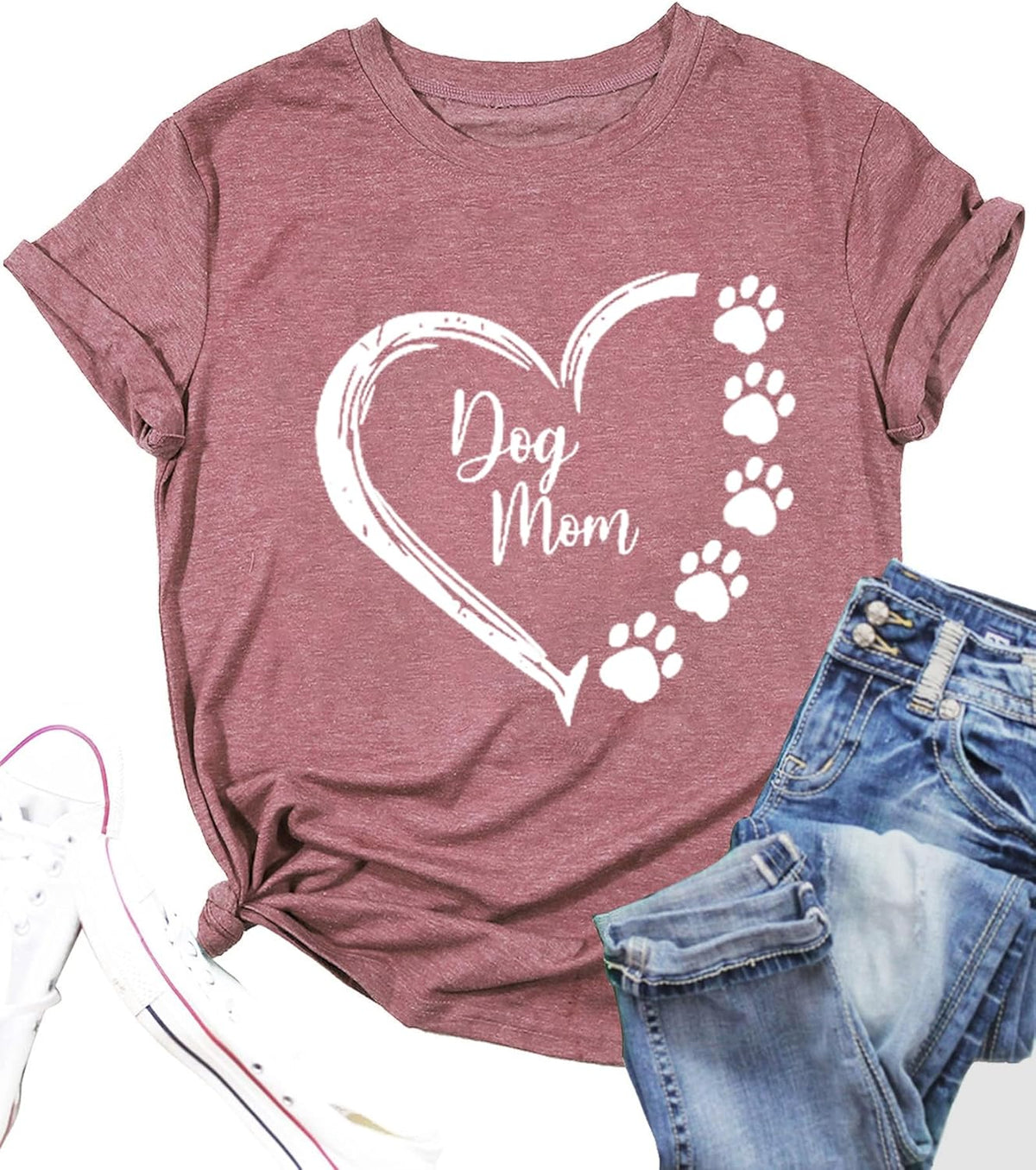 Dog Lovers Shirt for Women Cute Dog Paw Heart Graphic Shirt Dog Mom Valentine&#39;s Mother&#39;s Day Tops Spring Tee