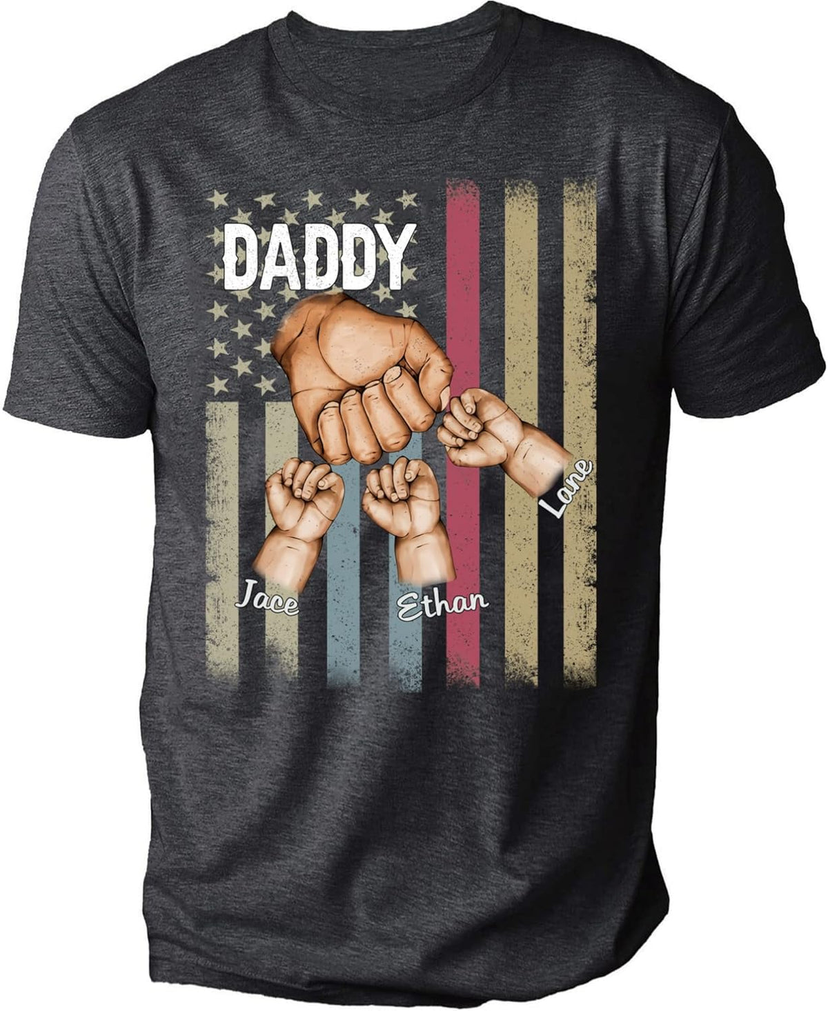 NAZENTI Personalized Fathers Day T-Shirt, Dad Papa Fist Bump Flag Shirt, Grandpa Papa Shirt, Gifts for Fathers Day