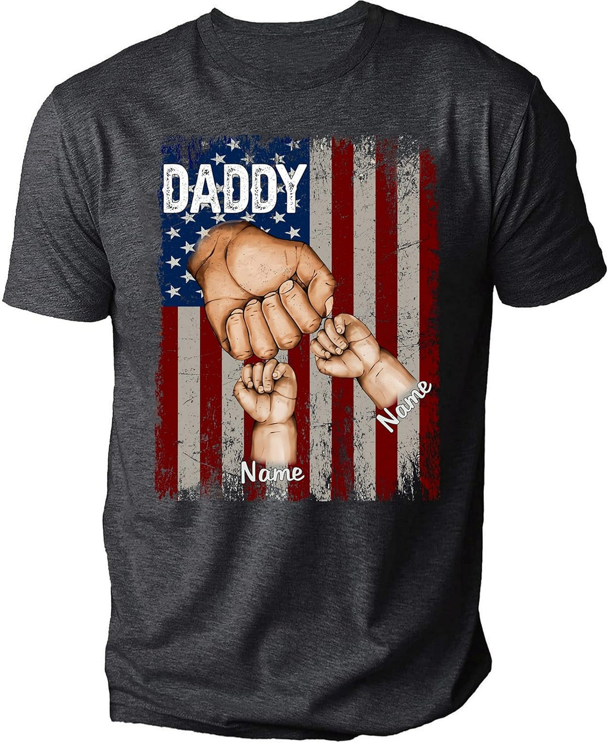 NAZENTI Personalized Fathers Day T-Shirt, Dad Papa Fist Bump Flag Shirt, Grandpa Papa Shirt, Gifts for Fathers Day