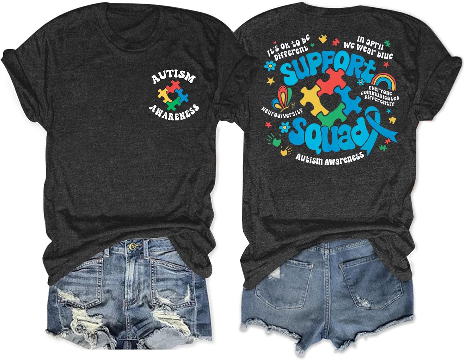 Autism Awareness Shirt Women in April We Wear Blue Shirt Autism Mom Tee Autism Puzzle Graphic Short Sleeve Tops