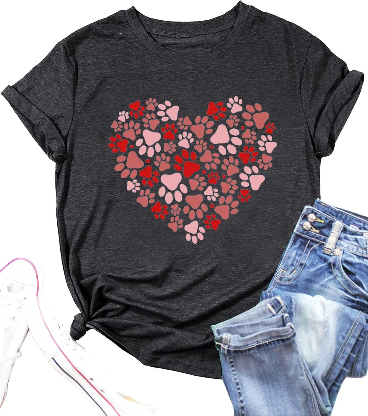 Dog Lovers Shirt for Women Cute Dog Paw Heart Graphic Shirt Dog Mom Valentine&#39;s Mother&#39;s Day Tops Spring Tee