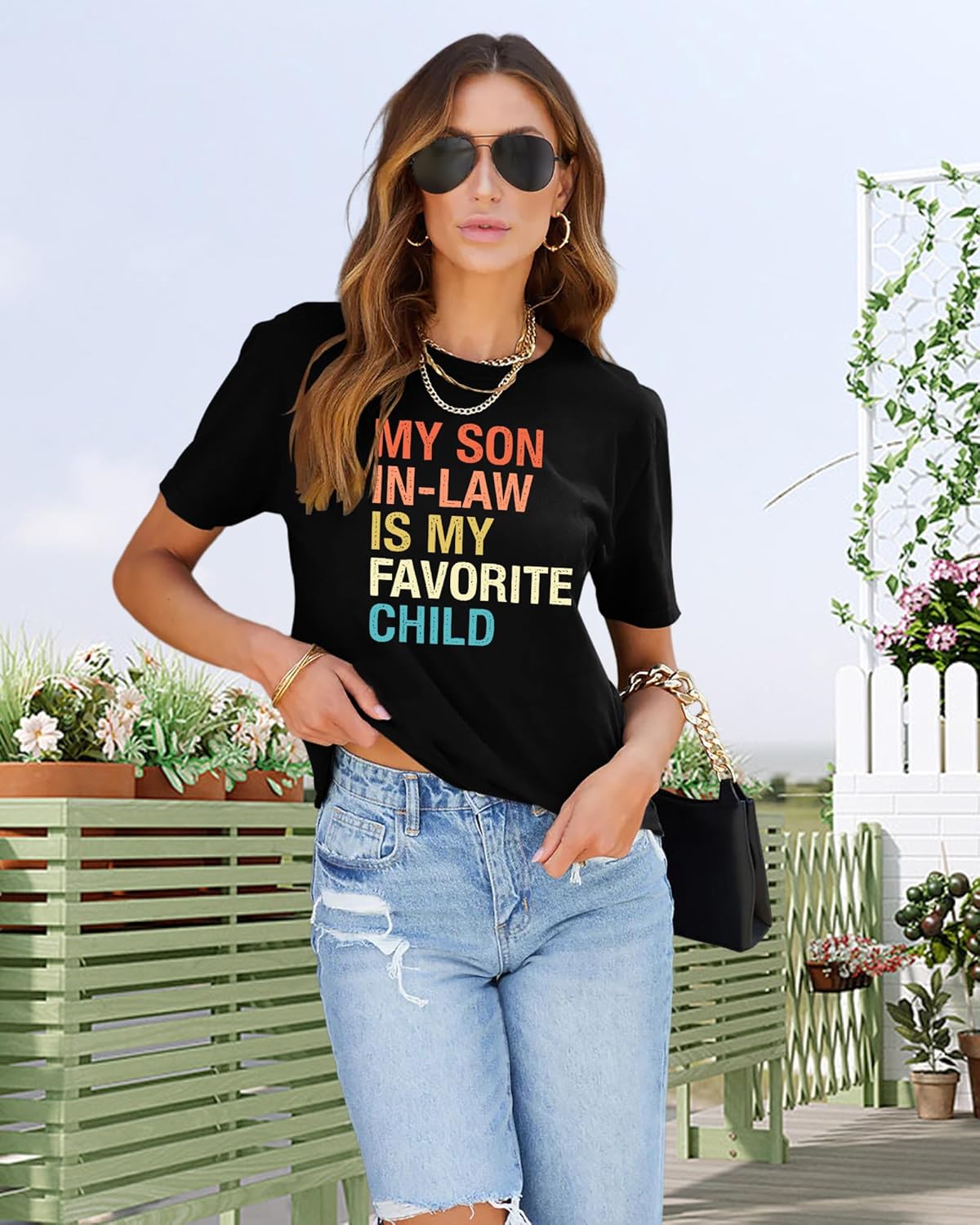 Mama Shirts Women My Son in Law is My Favorite Child Shirt Mother&#39;s Day T Shirts Gift Mom Short Sleeve Tops