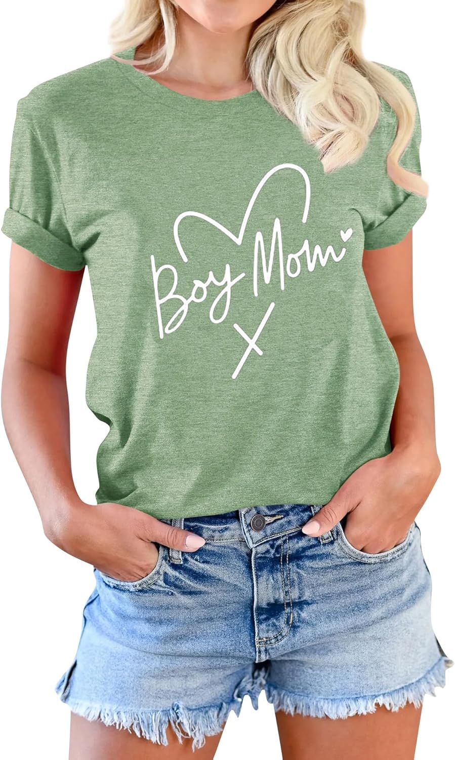 Womens Boy Mama Shirt Casual Letter Printed Boy Mom T-Shirts Short Sleeve Mother&#39;s Day Graphic Tee Tops Mother Shirt