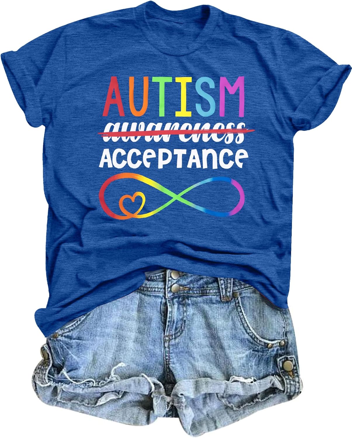 Autism Awareness Shirt Women Autistic Support Shirts Blue Ribbon Graphic T-Shirt Autistim Acceptance Tee Short Sleeve Tops