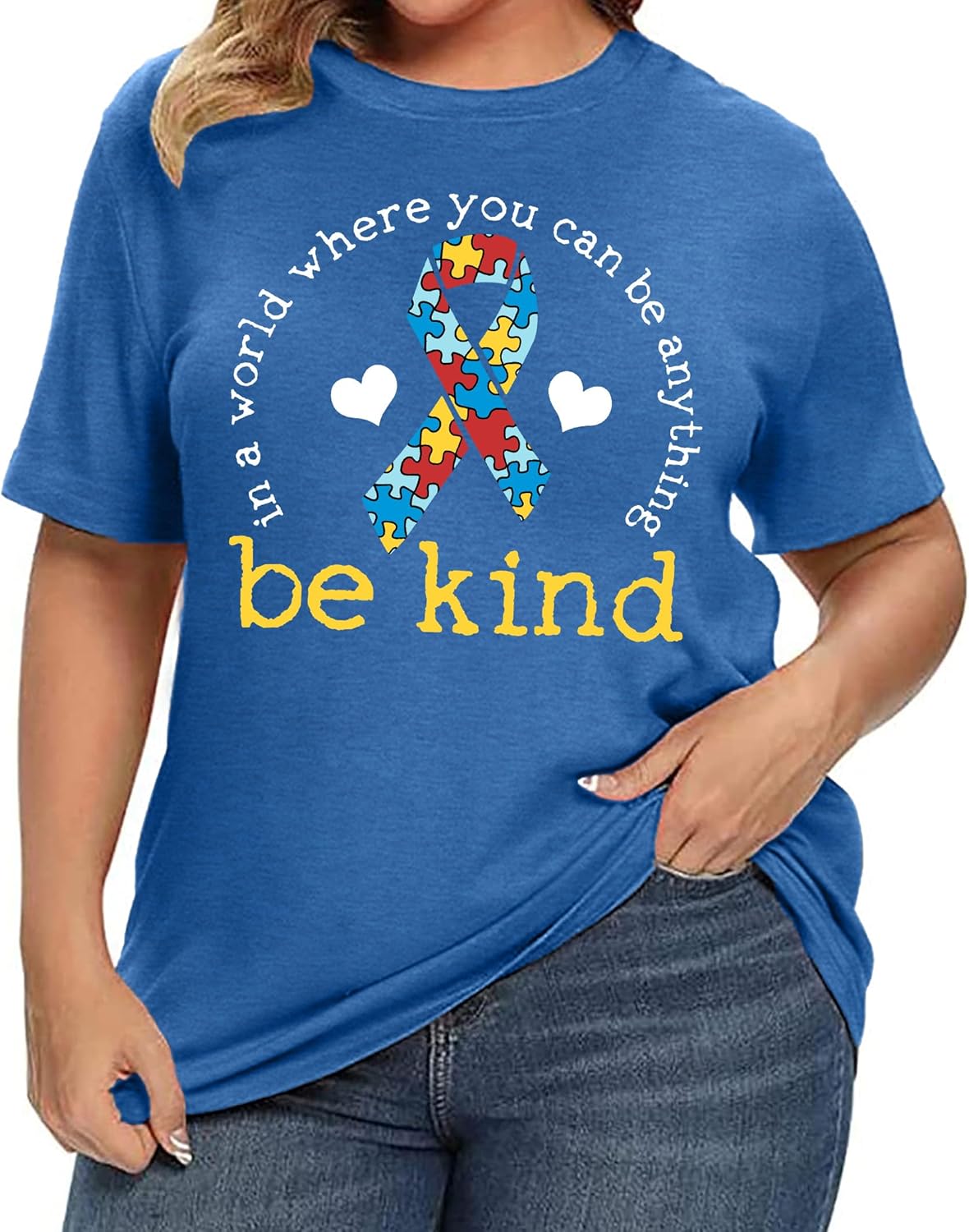 Plus Size Autism Awareness Shirts for Women Be Kind Kindness Tees Awareness Ribbon Support Tops