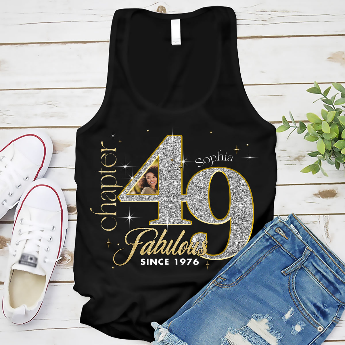Custom Face Photo 49&#39;s Birthday Shirt, Fabulous Since 1976 49th Birthday Unique T Shirt For Woman, Custom Birthday Shirt, Her Gifts For 49 Years Old , Turning 49 Birthday Cotton Shirt-YPT-ALK