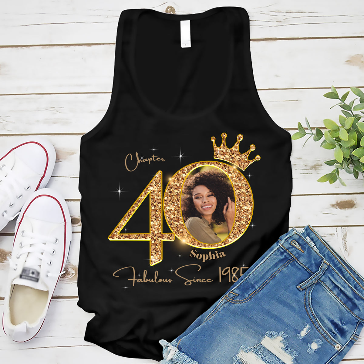 Chapter 40, Fabulous Since 1985 40th Birthday Unique T Shirt For Woman, Custom Photo Birthday Shirt, Her Gifts For 40 Years Old , Turning 40 Birthday Cotton Shirt-YPT-ALK