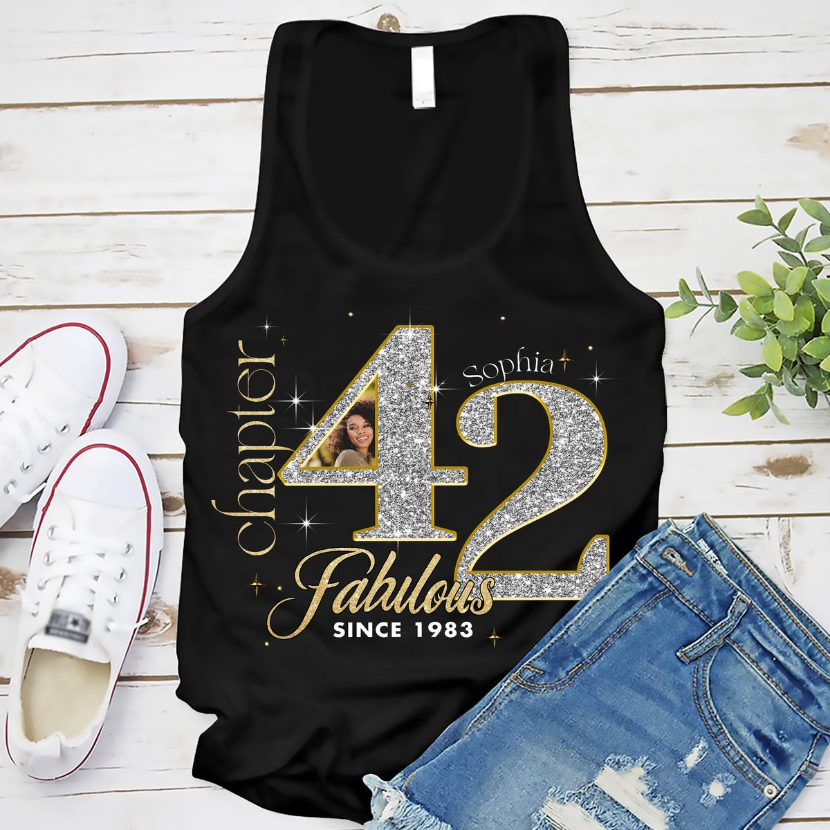 Custom Face Photo 42&#39;s Birthday Shirt, Fabulous Since 1983 42nd Birthday Unique T Shirt For Woman, Custom Birthday Shirt, Her Gifts For 42 Years Old , Turning 42 Birthday Cotton Shirt-YPT-ALK