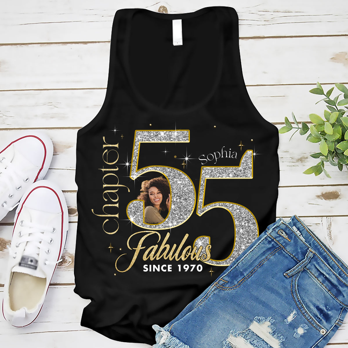 Custom Face Photo 55&#39;s Birthday Shirt, 55th Birthday Unique T Shirt For Woman, Custom Birthday Shirt, Her Gifts For 55 Years Old , Turning 55 Birthday Cotton Shirt-YPT-ALK