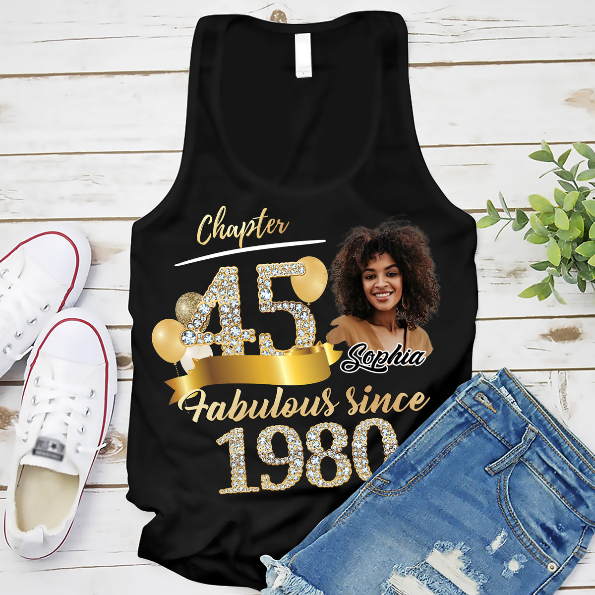 Custom Face Photo 45&#39;s Birthday Shirt, Fabulous Since 1980 45th Birthday Unique T Shirt For Woman, Custom Birthday Shirt, Her Gifts For 45 Years Old , Turning 45 Birthday Cotton Shirt-YPT-ALK