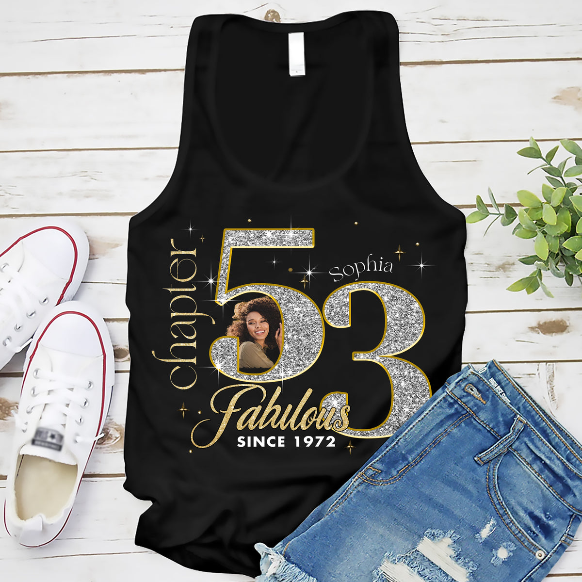 Custom Face Photo 53&#39;s Birthday Shirt, Fabulous Since 1972 53rd Birthday Unique T Shirt For Woman, Custom Birthday Shirt, Her Gifts For 53 Years Old , Turning 53 Birthday Cotton Shirt-YPT-ALK