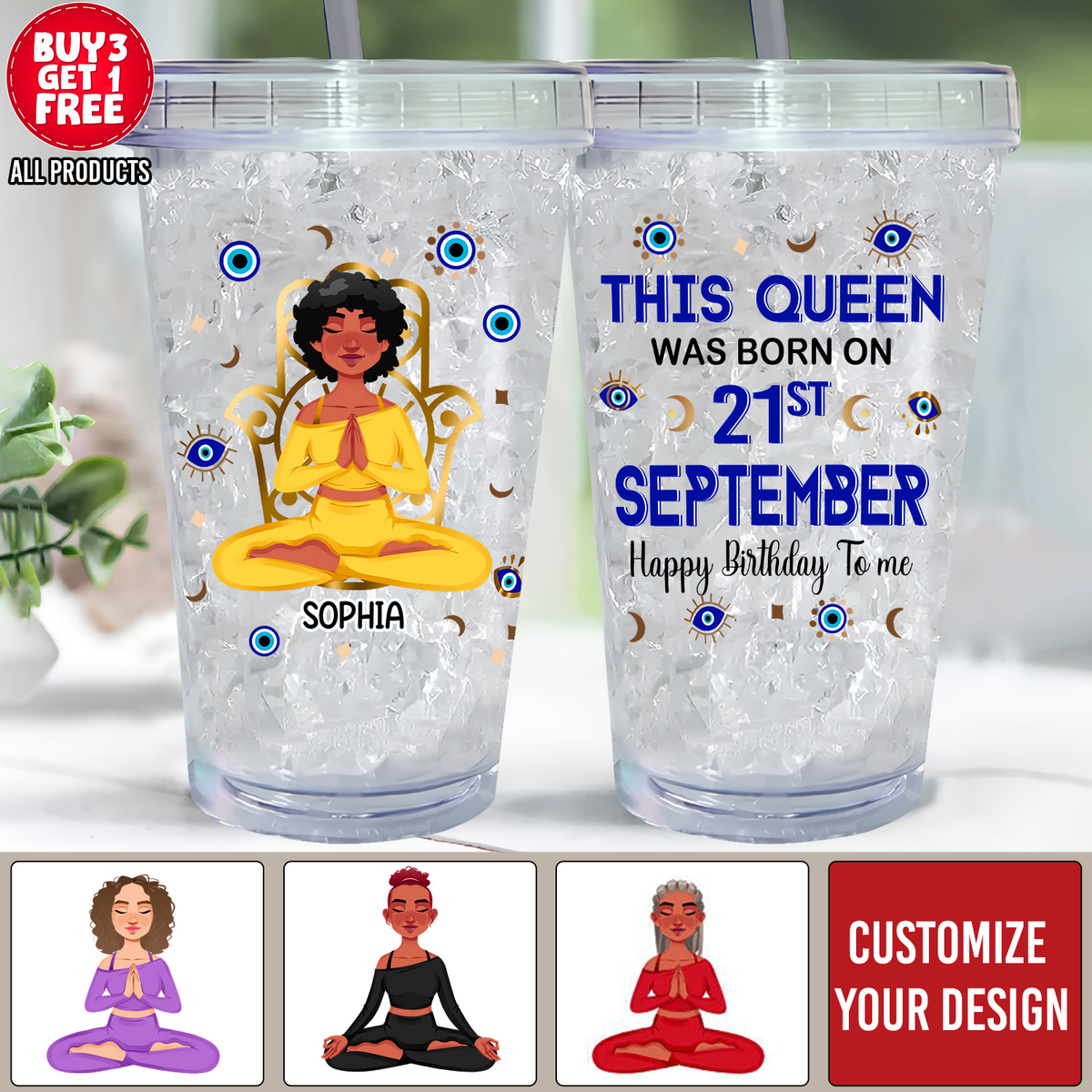 Personalized Custom Acrylic Tumbler - Custom Birthday Gifts For September Girls, Yoga Lovers