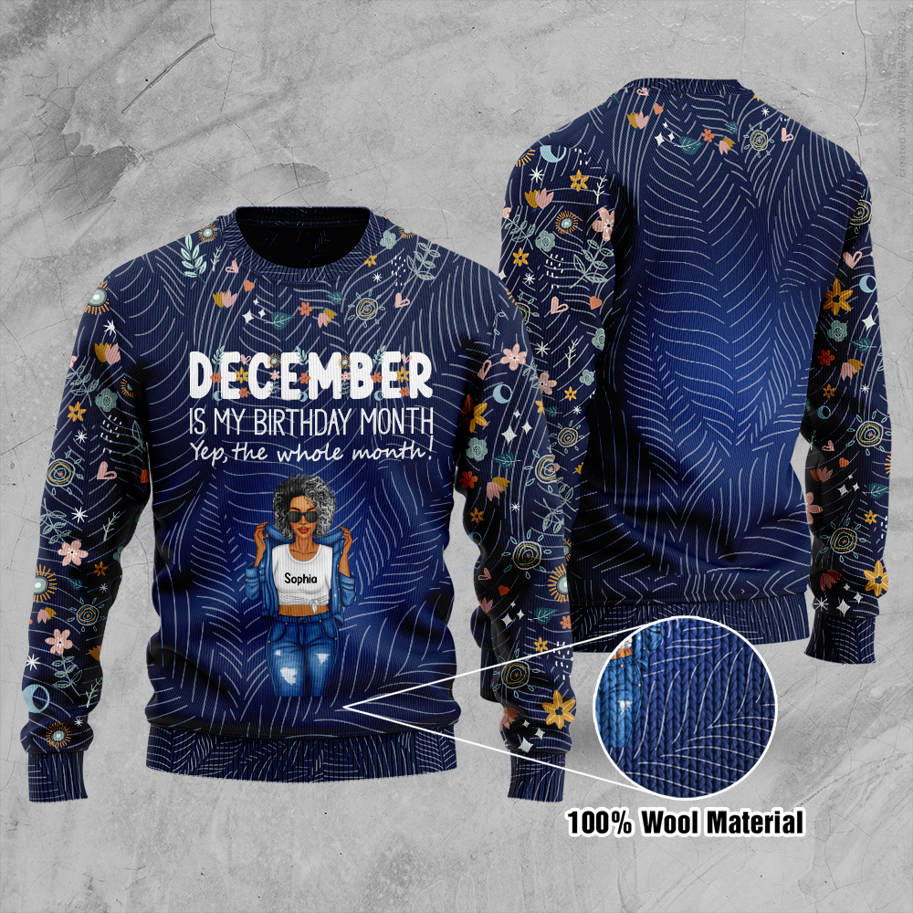 Custom Birthday Sweater, Queens Born In December, December Birthday Gifts For Afro Woman, December Birthday Gifts