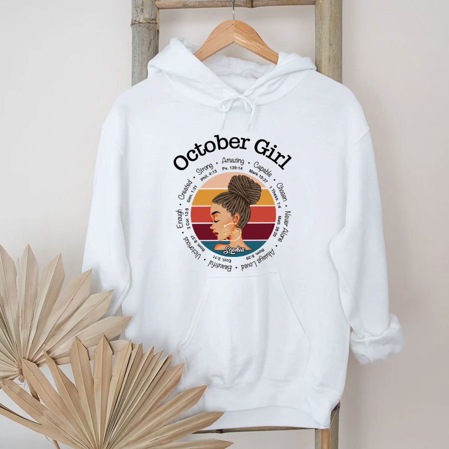 Custom October Birthday Shirt For Woman, Queens are Born In October Gifts, Melanin Afro Woman Shirt, Black Girl Tee, Afro Queen Gift-YPT-TLQ