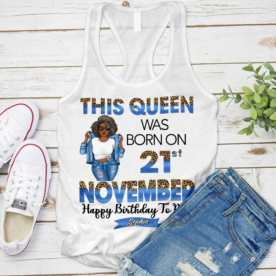 Personalized Custom November Birthday Shirt For Woman, Queens Are Born In November Gifts, Melanin Afro Woman Shirt, Black Girl Tee, Afro Queen Gift-YPT-TLQ