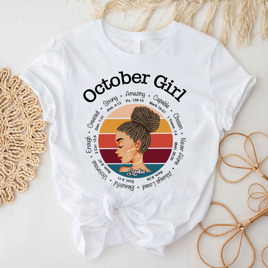 Custom October Birthday Shirt For Woman, Queens are Born In October Gifts, Melanin Afro Woman Shirt, Black Girl Tee, Afro Queen Gift-YPT-TLQ