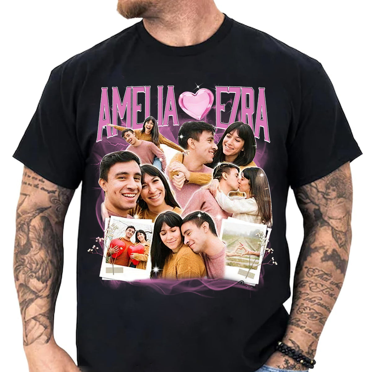 Custom Bootleg Rap Tee Shirt for Boyfriend Girlfriend, Custom Image T Shirt, Personalized T Shirts With Pictures, Valentines Gifts, Valentines Day Shirts-YPT-ALK