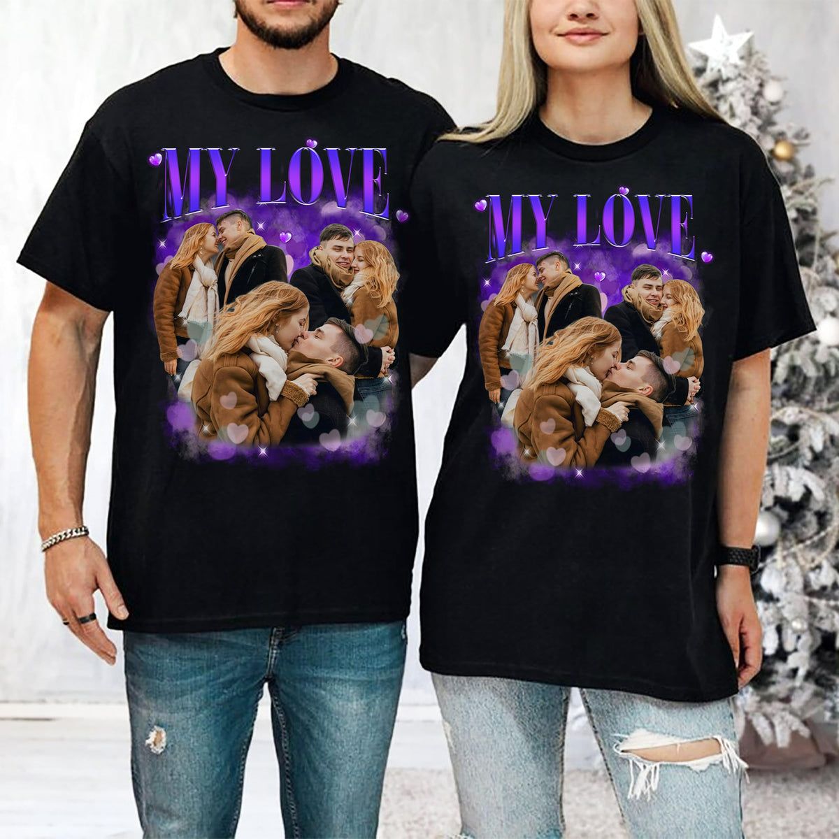 Custom Bootleg Rap Tee Shirt for Boyfriend Girlfriend, Custom Image T Shirt, Personalized T Shirts With Pictures, Valentines Gifts, Valentines Day Shirts-YPT-ALK