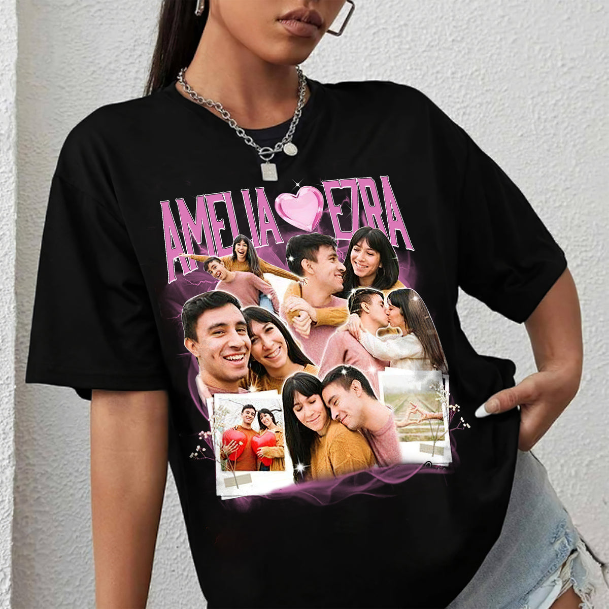 Custom Bootleg Rap Tee Shirt for Boyfriend Girlfriend, Custom Image T Shirt, Personalized T Shirts With Pictures, Valentines Gifts, Valentines Day Shirts-YPT-ALK
