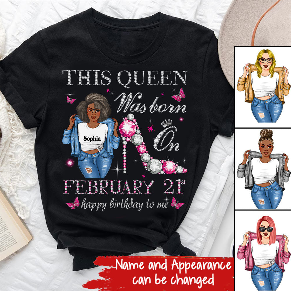 Custom February Birthday Shirt For Woman, Queens Are Born In February Gifts, Melanin Afro Woman Shirt, Black Girl Tee, Afro Queen Gift-YPT-HCT