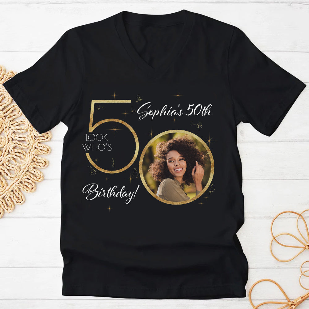 Custom Face Photo 50&#39;s Birthday Shirt, 50th Birthday Unique T Shirt For Woman, Custom Birthday Shirt, Her Gifts For 50 Years Old, Custom Picture Tee, Personalized Birthday Shirt-YPT-HCT