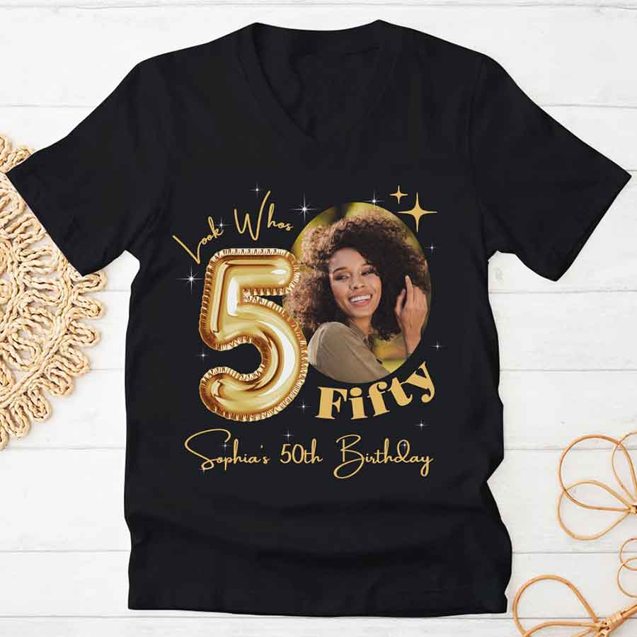 Custom Face Photo 50&#39;s Birthday Shirt, 50th Birthday Unique T Shirt For Woman, Custom Birthday Shirt, Her Gifts For 50 Years Old, Custom Picture Tee, Personalized Birthday Shirt-YPT-HCT