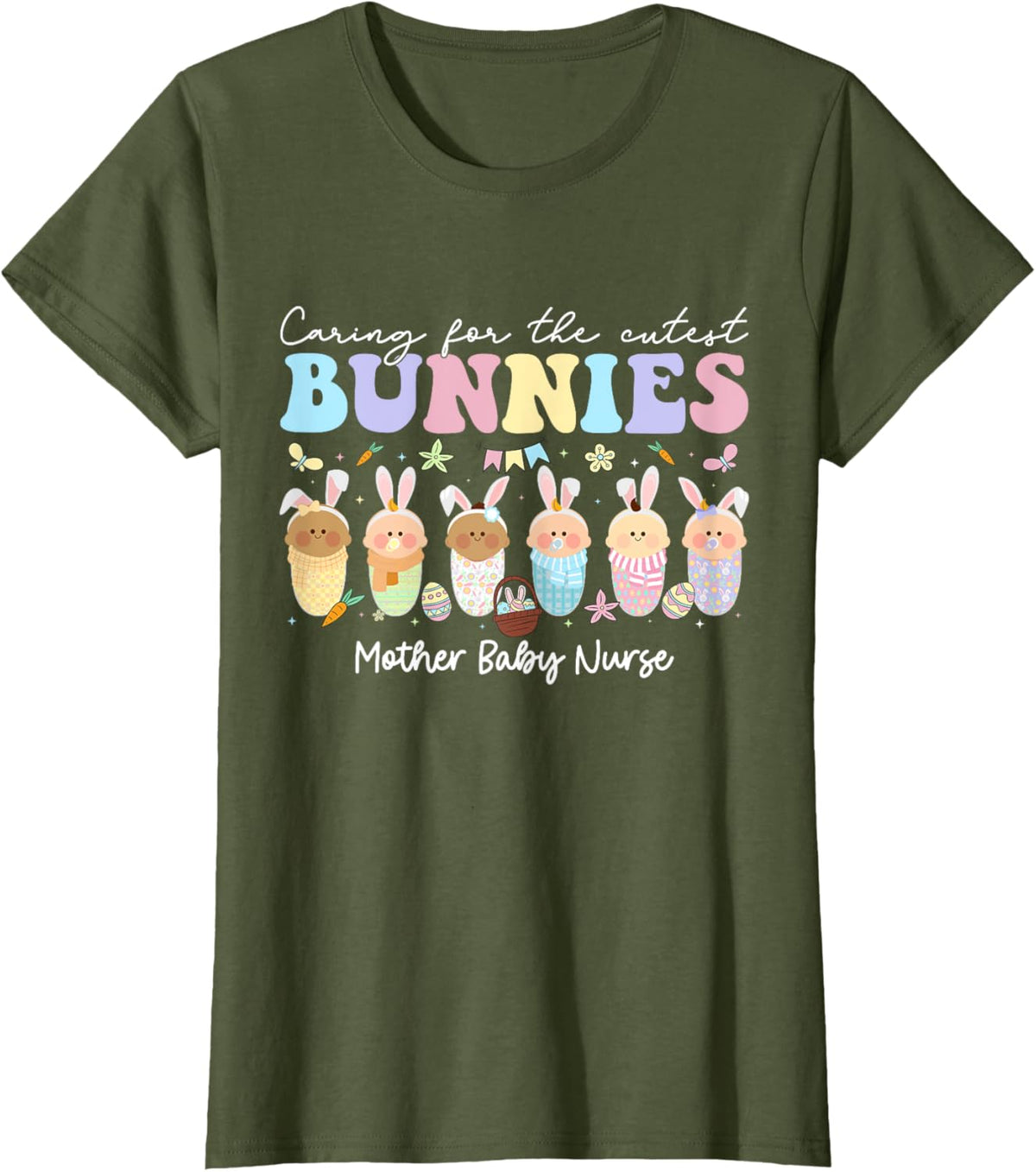 Mother Baby Nurse Easter Day Caring For The Cutest Bunnies T-Shirt, Small, Black