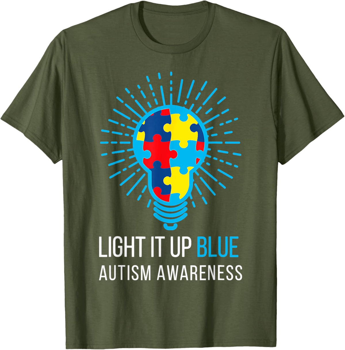 Light It Up Blue Autism Awareness Ribbon Puzzle Pieces