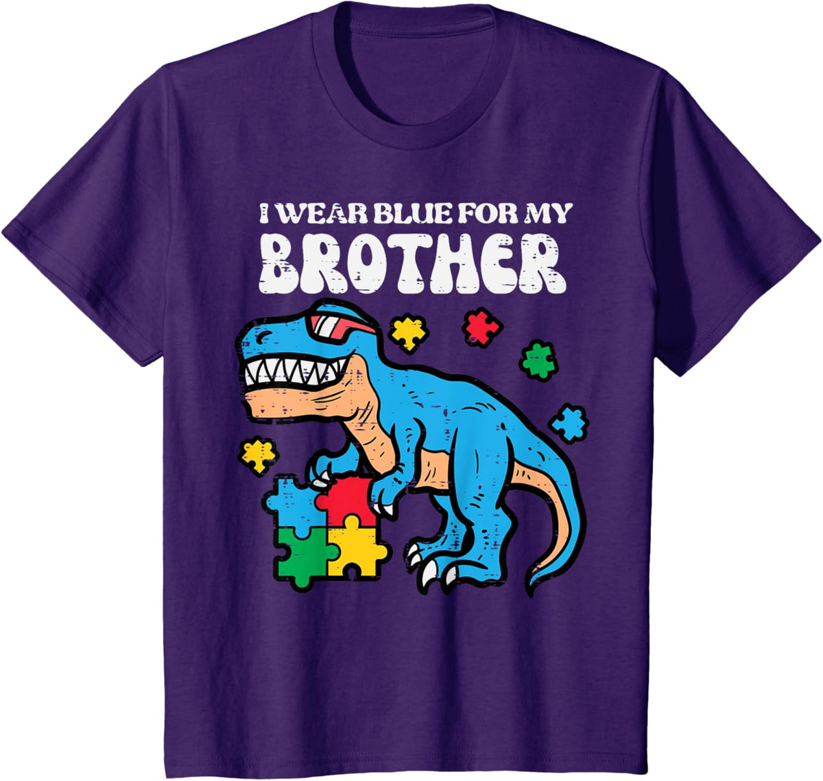 Kids Autism Awareness Blue For My Brother Trex Toddler Boys Kids
