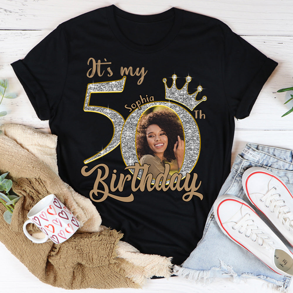 Custom Face Photo 50&#39;s Birthday Shirt, 50th Birthday Unique T Shirt For Woman, Custom Birthday Shirt, Her Gifts For 50 Years Old, Custom Picture Tee, Personalized Birthday Shirt-YPT-HCT