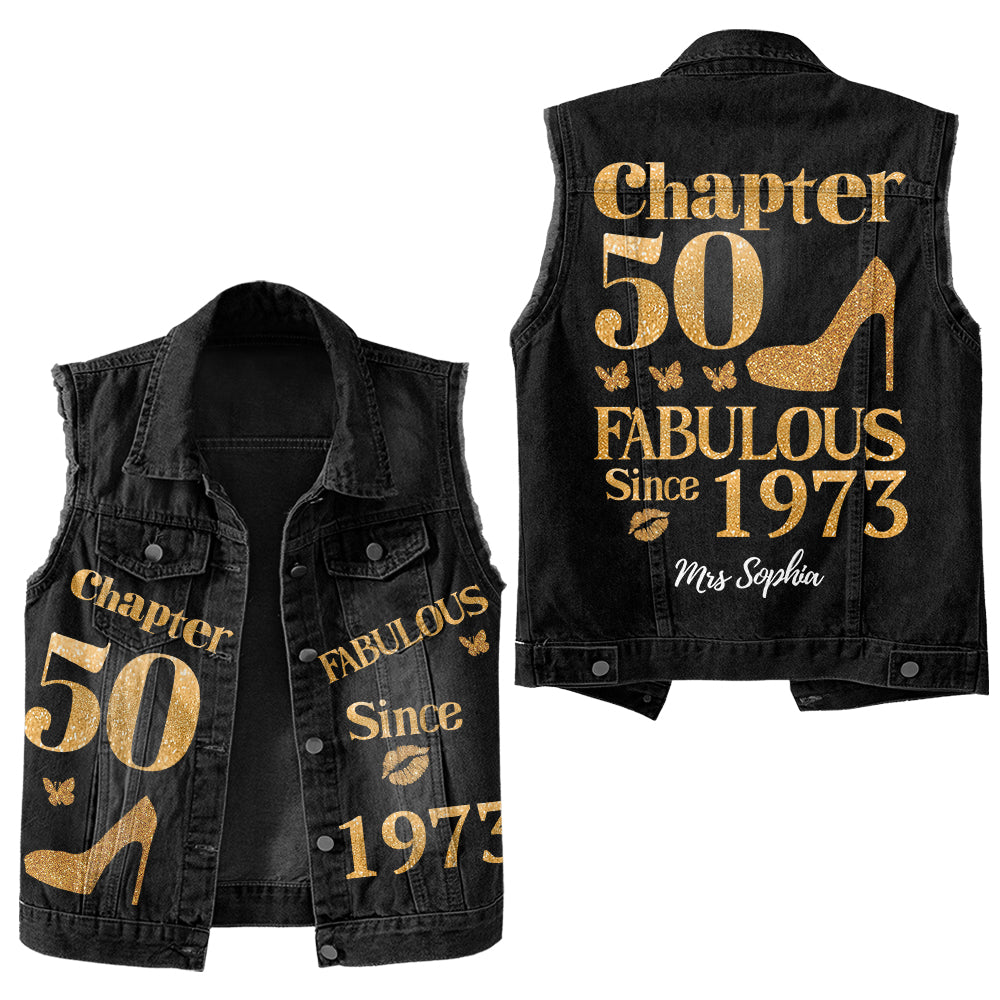 Premium Log Denim Vest - Personalised 50th Birthday Gifts, Gift Ideas 50th Birthday Woman, Fabulous Since 1973