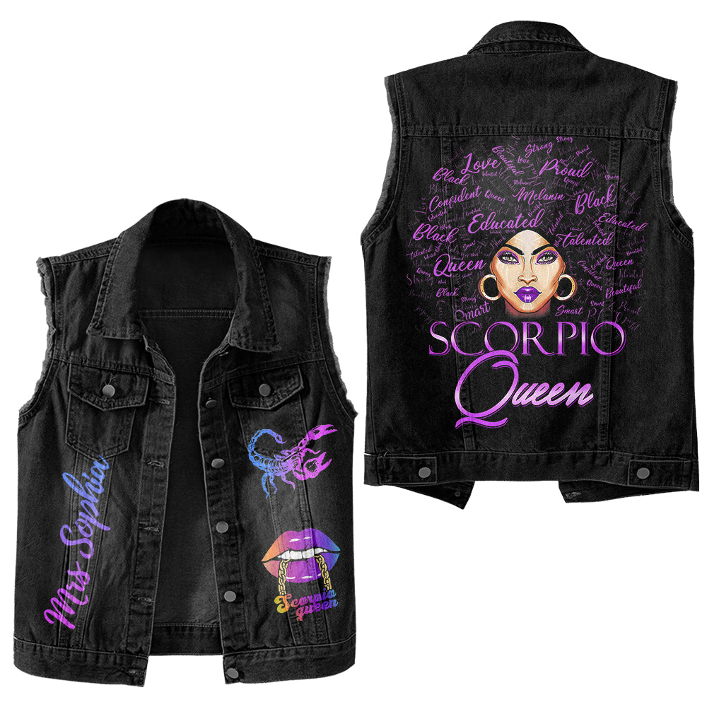 Premium Log Denim Vest - Scorpio Birthday Gifts, Custom Scorpio Gift