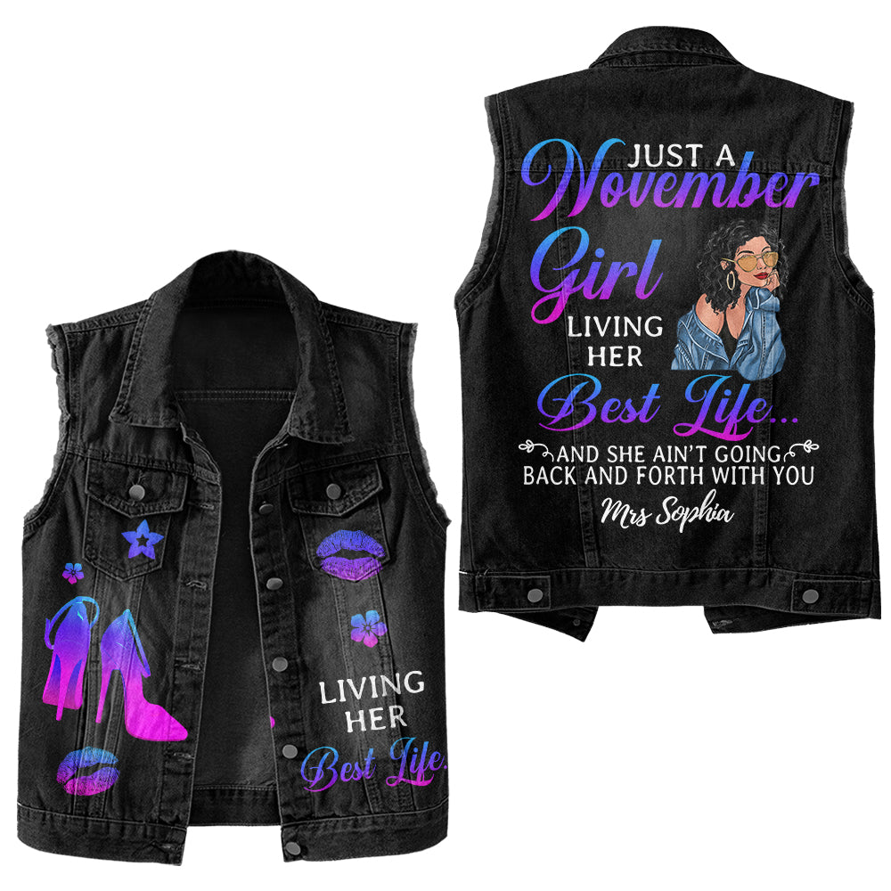 Premium Log Denim Vest - November Birthday Gifts, Custom Birthday Gift, Queens Are Born In November