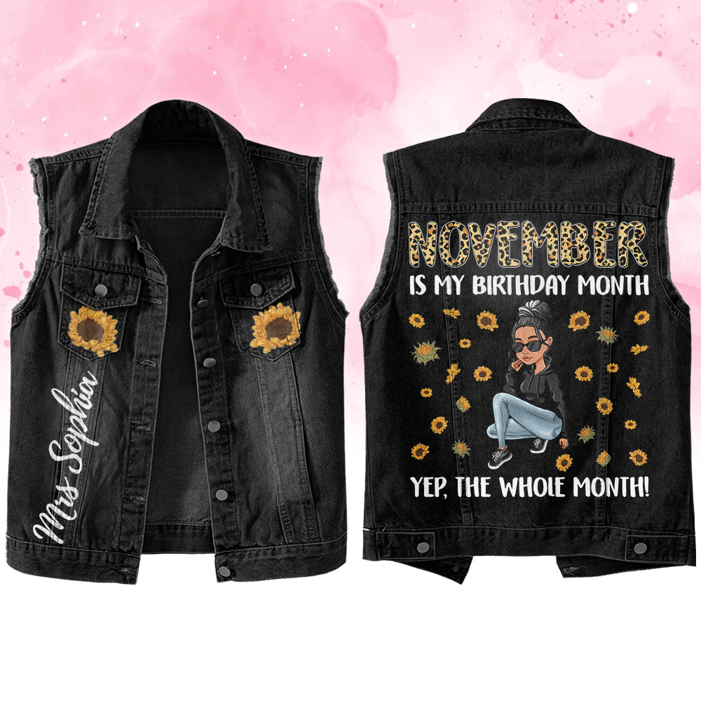 Premium Log Denim Vest - November Birthday Gifts, Custom Birthday Gift, Queens Are Born In November