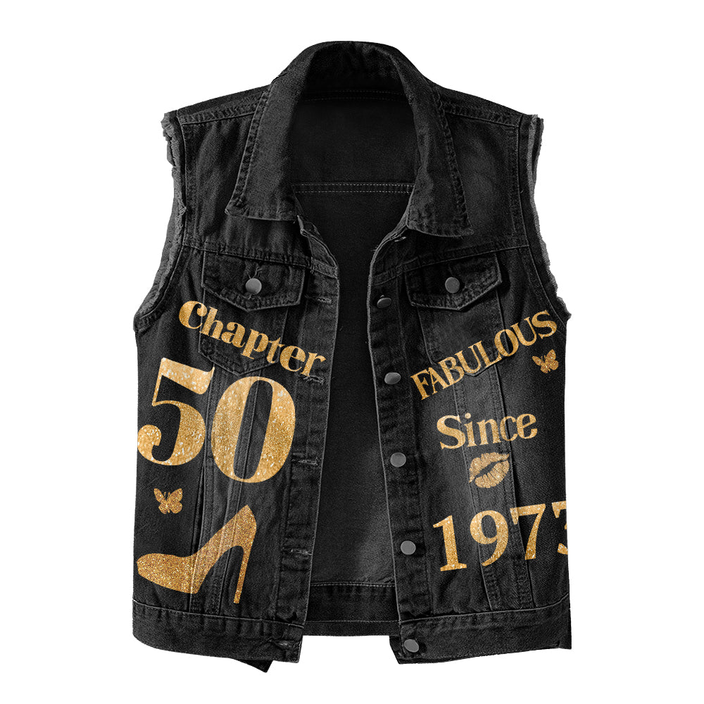 Premium Log Denim Vest - Personalised 50th Birthday Gifts, Gift Ideas 50th Birthday Woman, Fabulous Since 1973