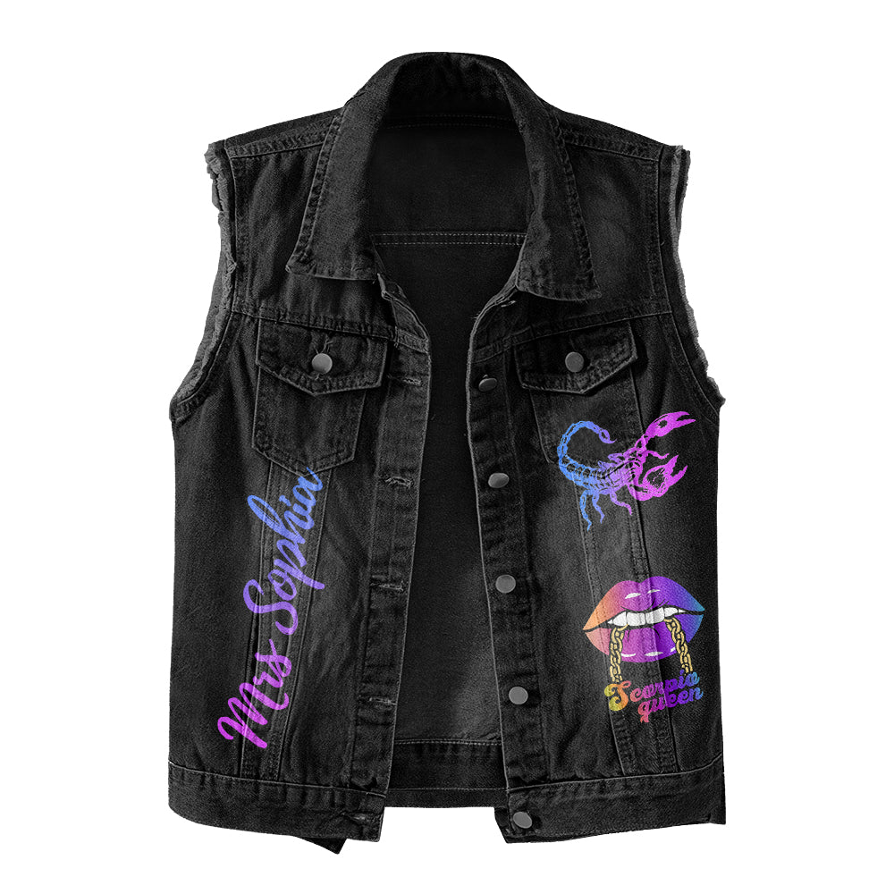 Premium Log Denim Vest - Scorpio Birthday Gifts, Custom Scorpio Gift