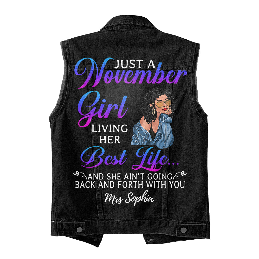 Premium Log Denim Vest - November Birthday Gifts, Custom Birthday Gift, Queens Are Born In November