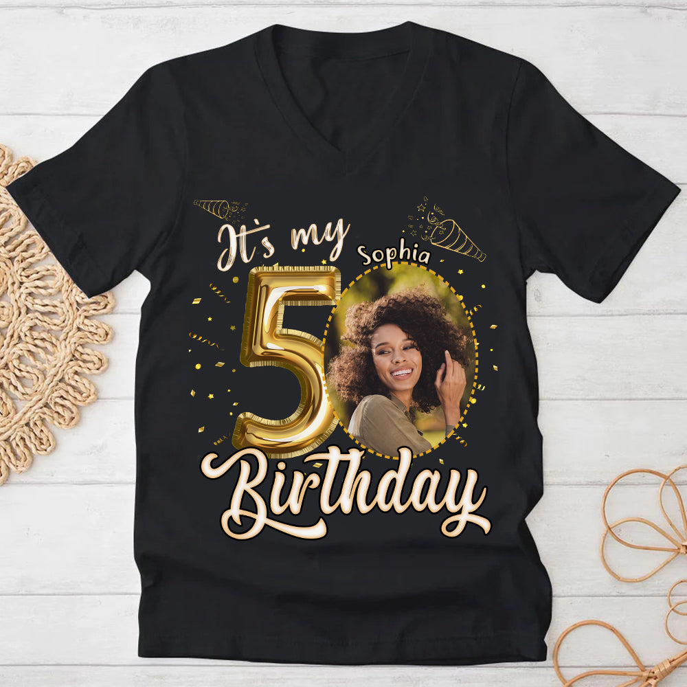 Custom Face Photo 50&#39;s Birthday Shirt, 50th Birthday Unique T Shirt For Woman, Custom Birthday Shirt, Her Gifts For 50 Years Old , Turning 50 Birthday Cotton Shirt-YPT-HCT