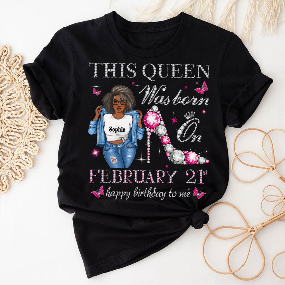 Custom February Birthday Shirt For Woman, Queens Are Born In February Gifts, Melanin Afro Woman Shirt, Black Girl Tee, Afro Queen Gift-YPT-HCT