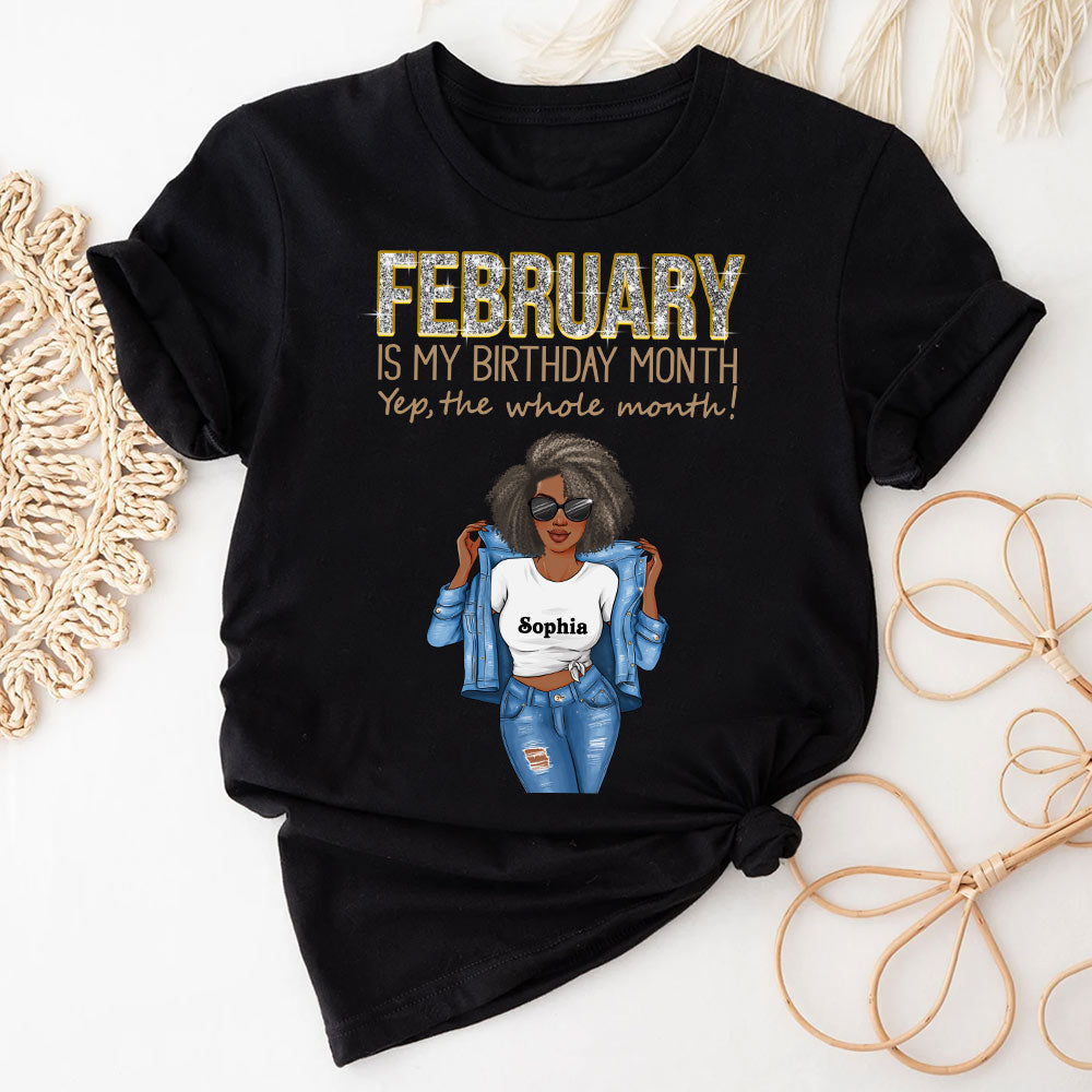 Custom February Birthday Shirt For Woman, Queens Are Born In February Gifts, Melanin Afro Woman Shirt, Black Girl Tee, Afro Queen Gift-YPT-HCT