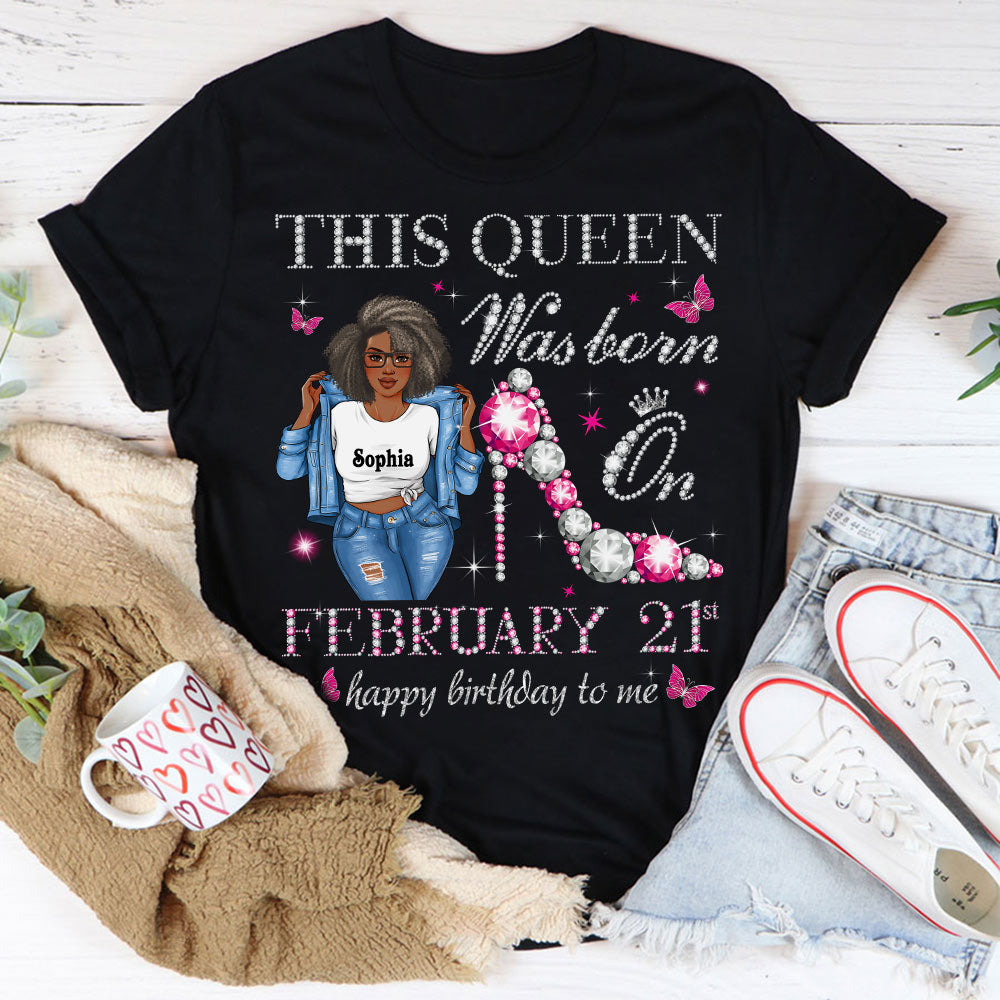 Custom February Birthday Shirt For Woman, Queens Are Born In February Gifts, Melanin Afro Woman Shirt, Black Girl Tee, Afro Queen Gift-YPT-HCT